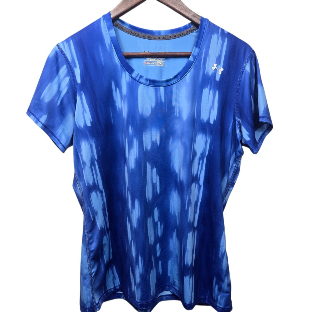Under Armour HeatGear Womens Blue Abstract Print Fitted T-Shirt Size L